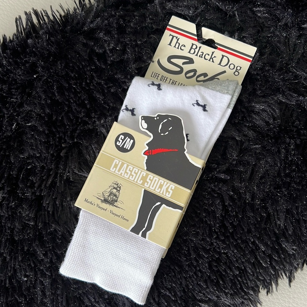 The Black Dog Socks Classic Socks 1 pair S/M White/Grey heel and toe/black dogs